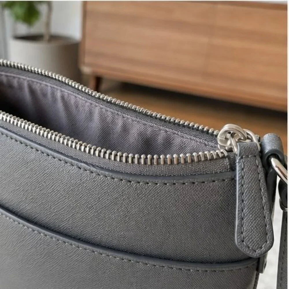 Gray Saffiano Crossbody Bag